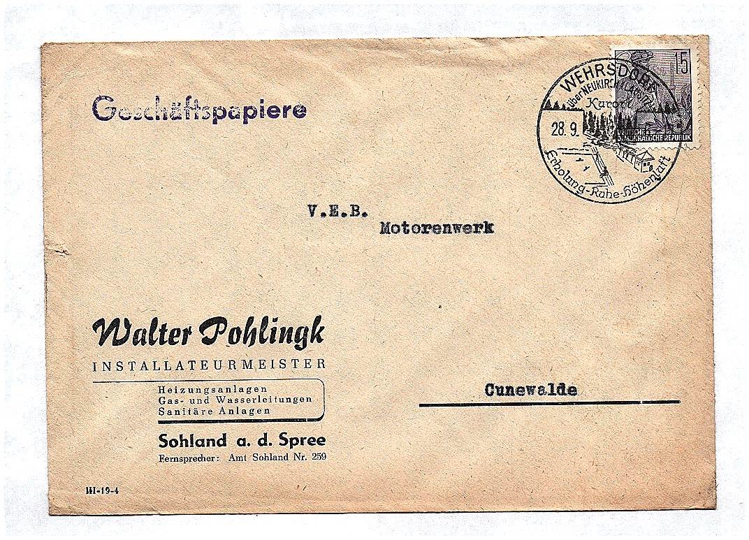 Geschäftspapiere Walter Pohlingk Installateurmeister Sohland ca 1956