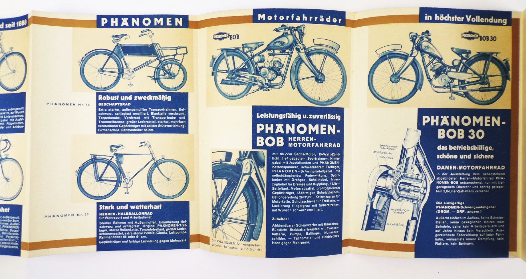Phänomen Fahrrad Prospekt 1938 Bob Motorrad Oldtimer 