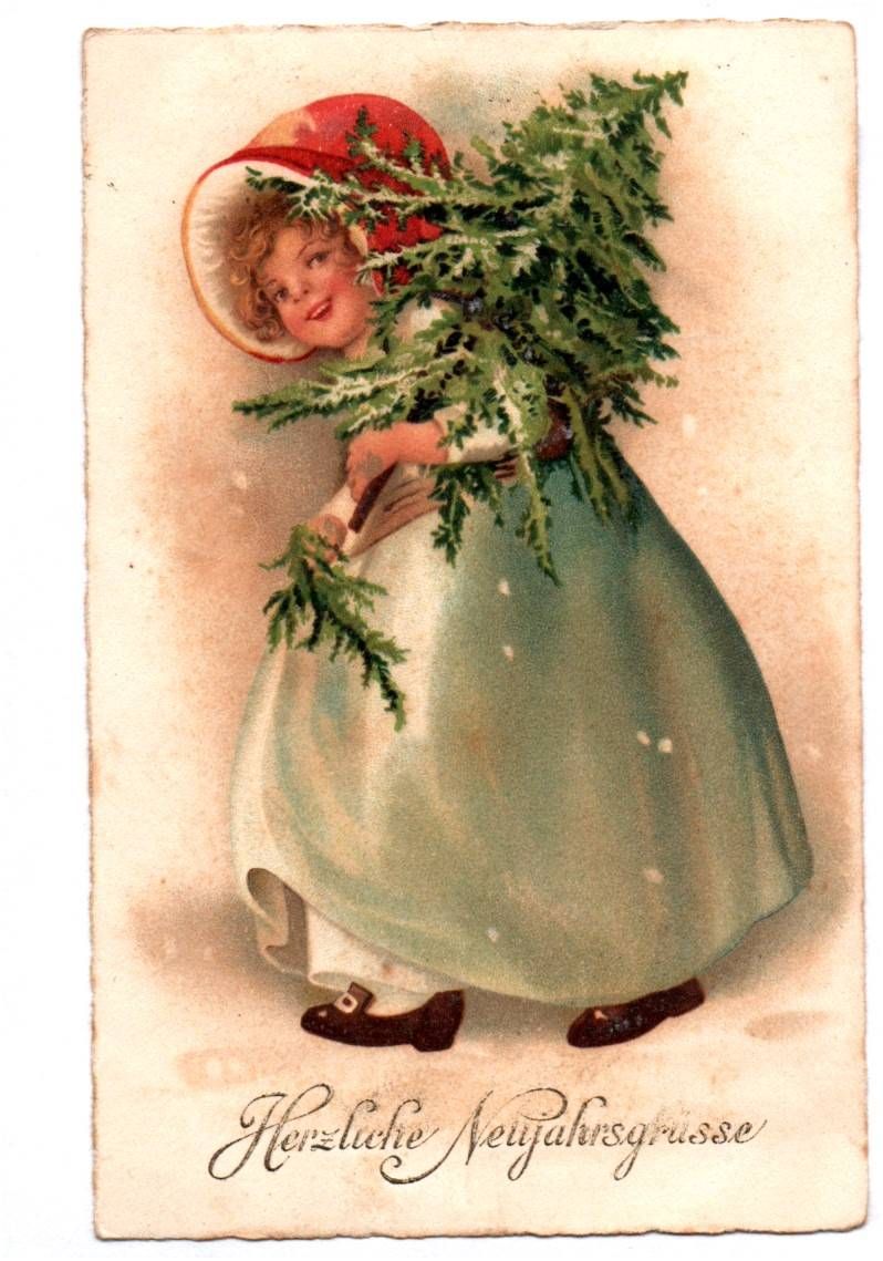 Litho Ak Mädchen mit Tannenbaum Herzlichen Neujahrsgruss 1926