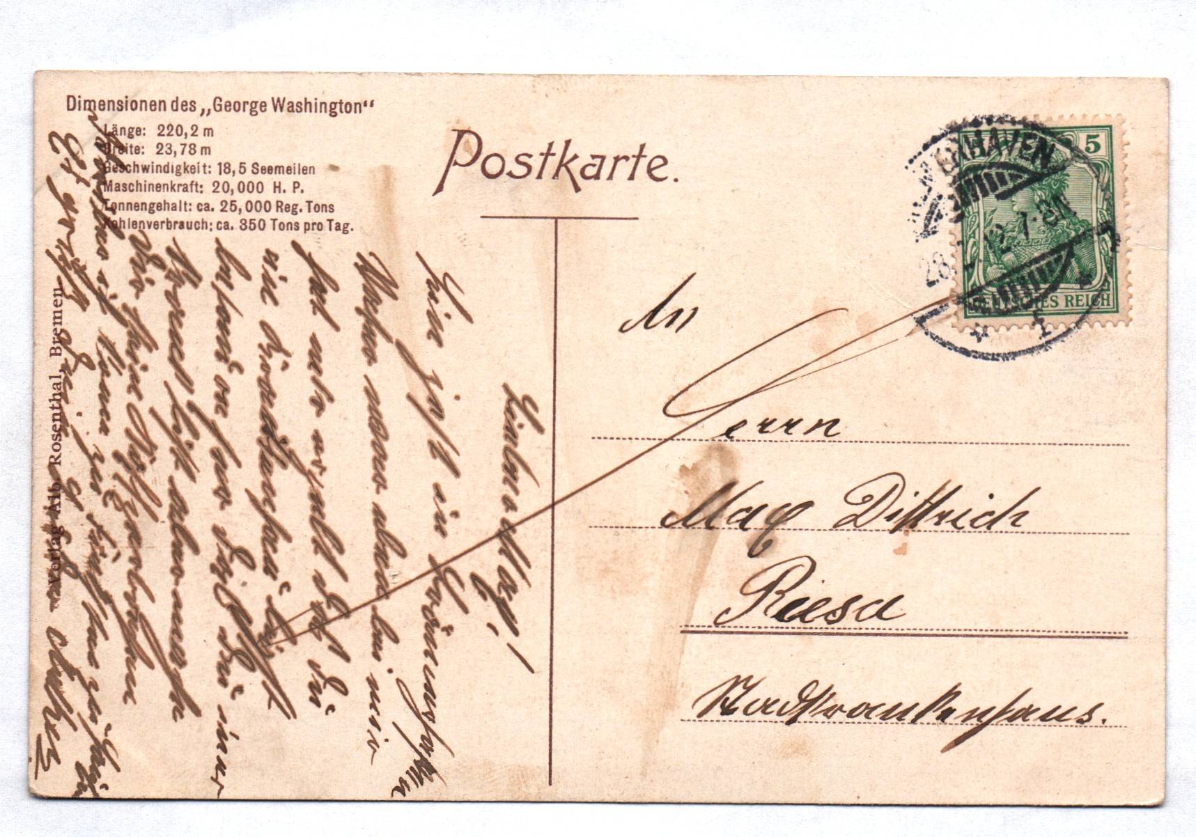 Ak George Washington Norddeutscher Lloyd größter Dampfer 1912