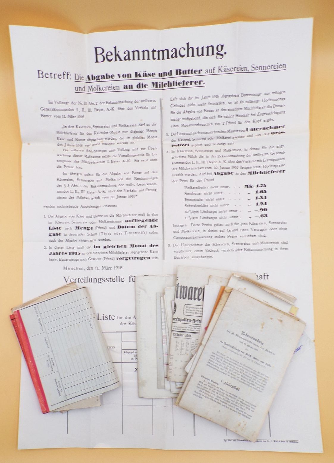 Konvolut Dokumente Milchwirtschaft Käse Versorgung 1 Wk Bayern