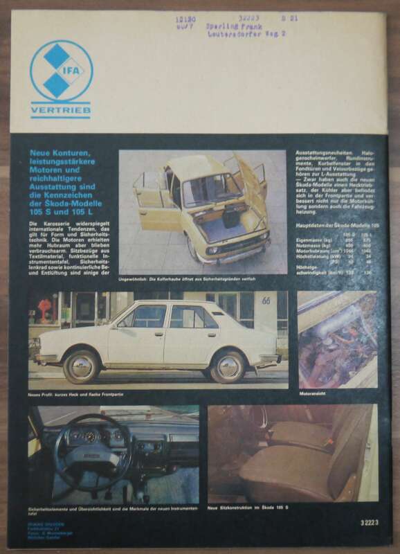 Beurteilung Skoda 105 Heft DDR KFT Juni 1978 mZ TS 2050 1