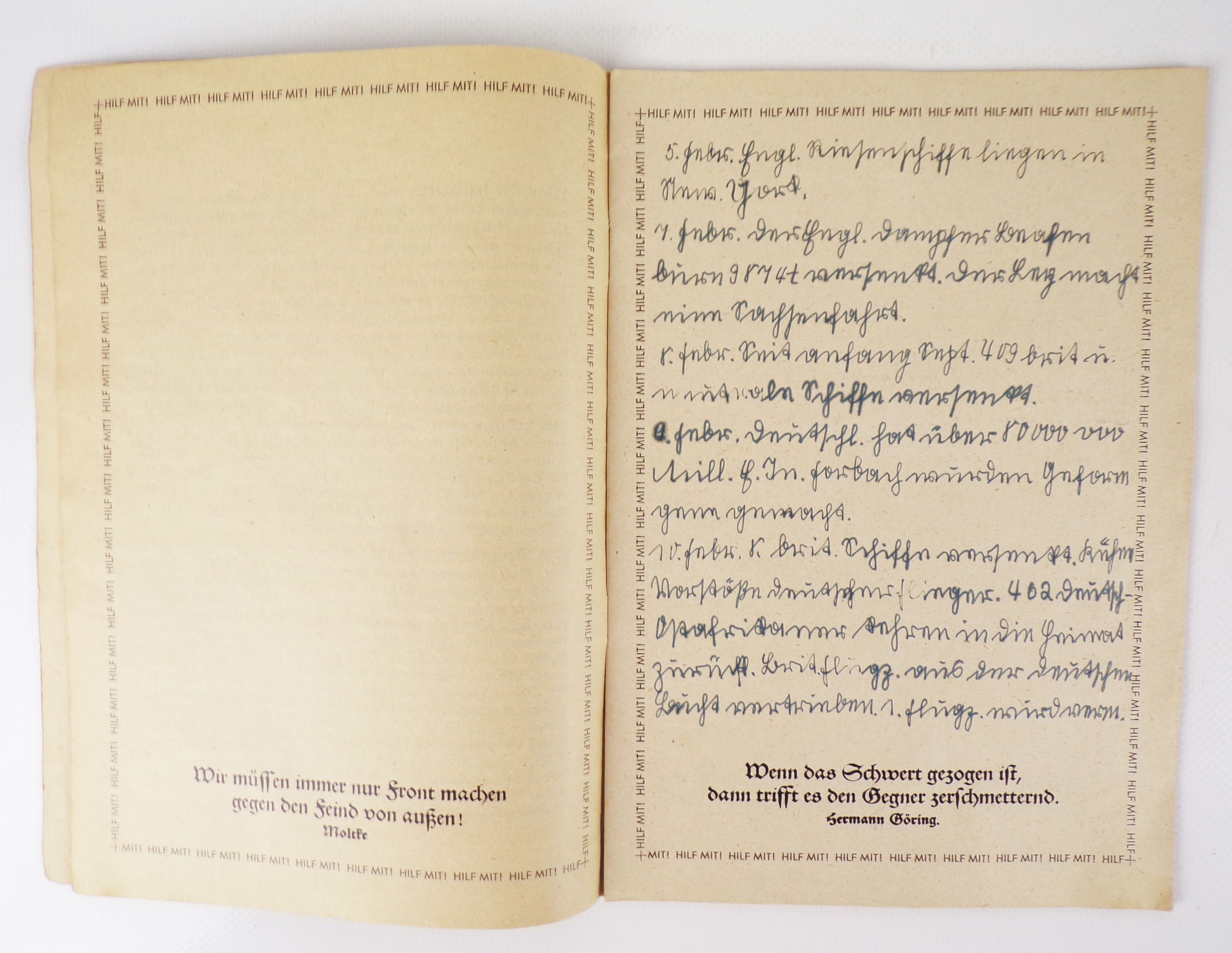 Kriegstagebuch 2 Weltkrieg handschriftliches Tagebuch Kriegstagebuch 2 Weltkrieg handschriftliches Tagebuch