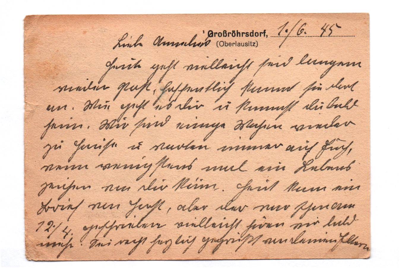 Postkarte Großröhrsdorf Sächsische Schwärzung 1945 Postkarte Großröhrsdorf Sächsische Schwärzung 1945
