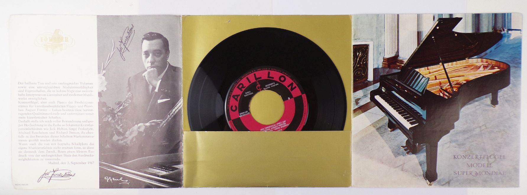 August Förster Klavier Piano Prospekt mit Schallplatte Jose Tordesillas Löbau