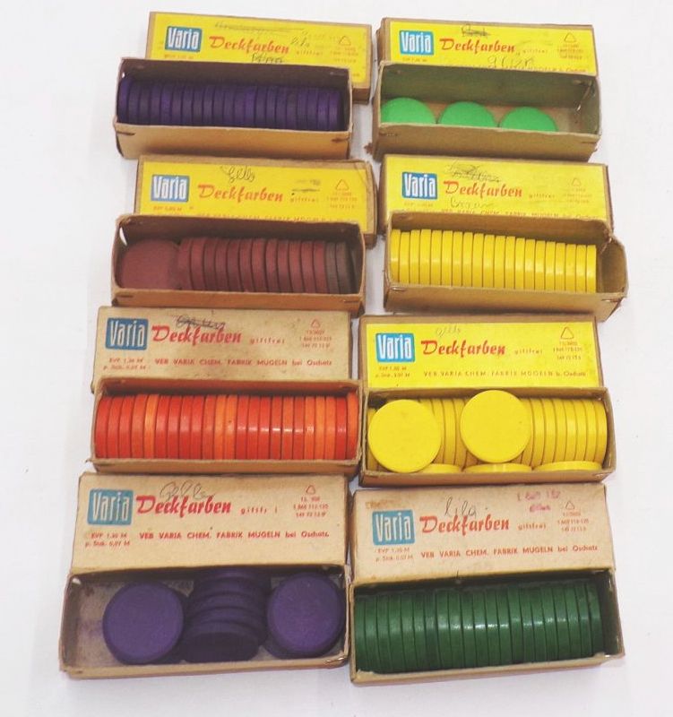 Varia Deckfarben DDR Farbtabletten VEB Mügeln Malkasten Malfarben Varia Deckfarben DDR Farbtabletten VEB Mügeln Malkasten Malfarben