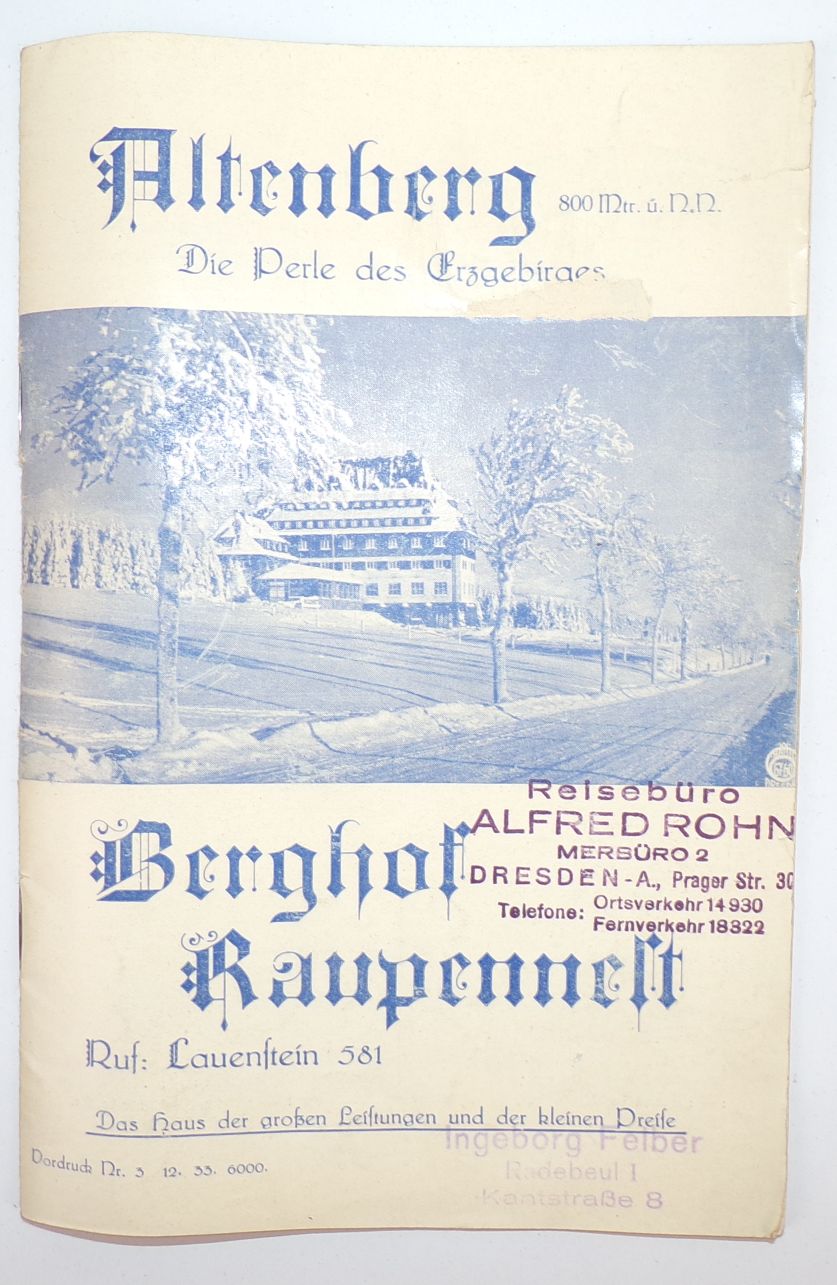 Altenberg Erzgebirge Berghof Raupennest Werbe Broschüre 1933 