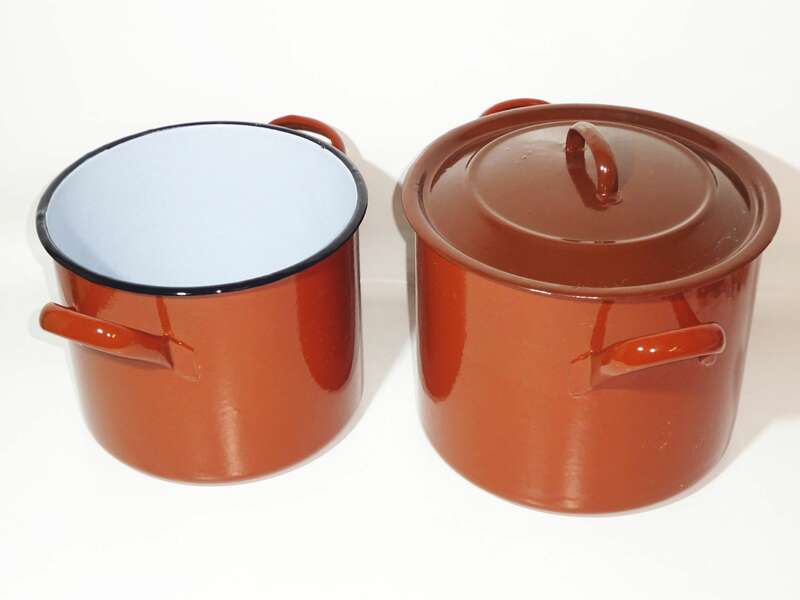 Emaille Töpfe Topf Set 5 Stück Braun Kochtopf Bepflanzung Deko 