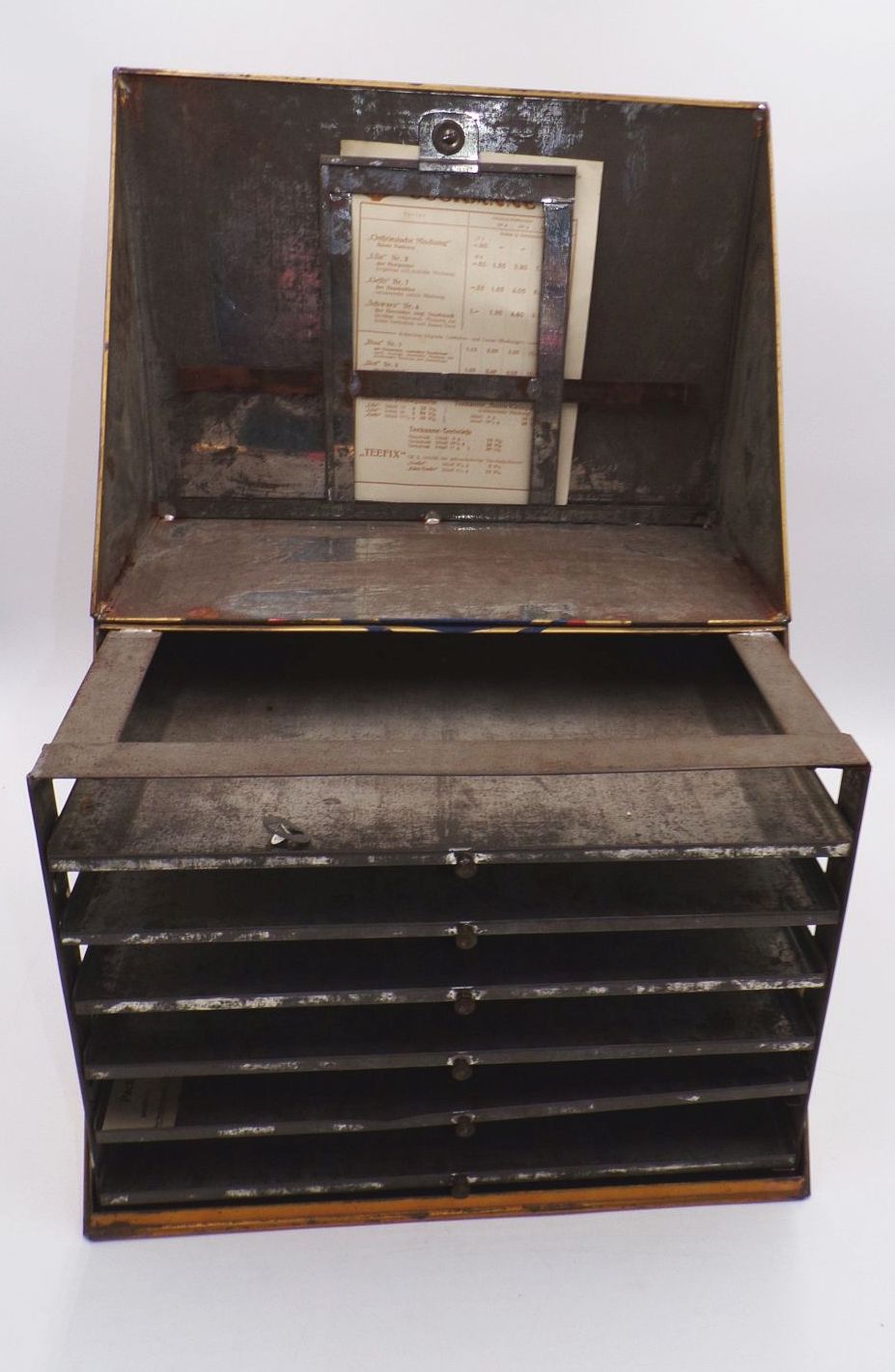 Teekanne Verkaufskasten Verkaufsvitrine Antik aus Blech 1930 er Reklame 