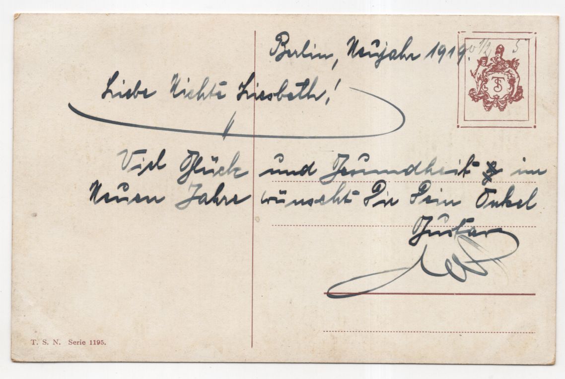 Arthur Thiele Ak Glückliches Neujahr Hunde fahren Schlitten 1919