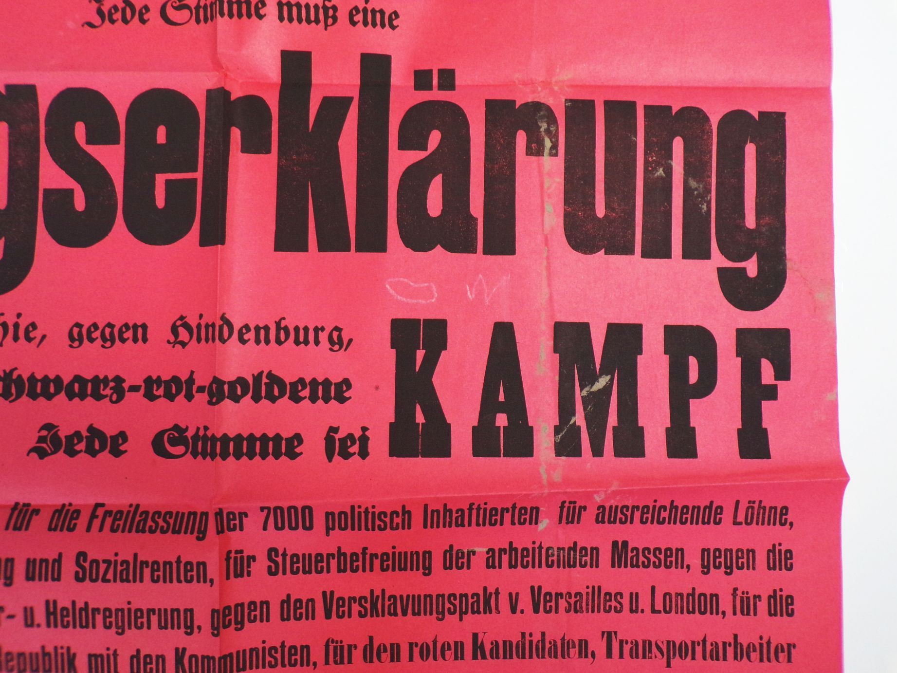 Original Plakat Ernst Thälmann KPD gegen Hindenburg Marx um 1920 Poster