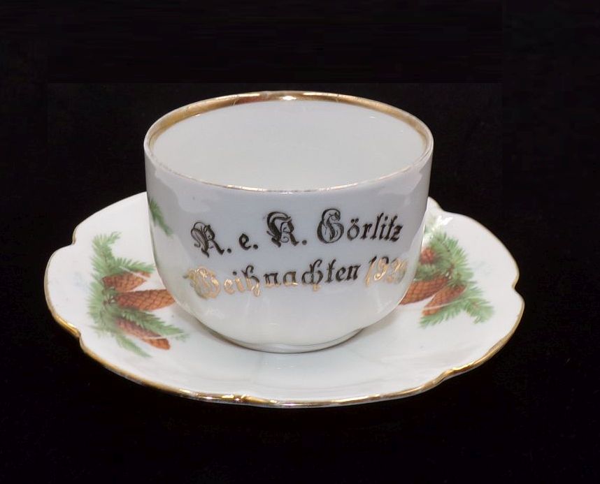 Alte Andenkentasse R E K Görlitz Weihnachten 1929 Tannenzapfen Schlesien