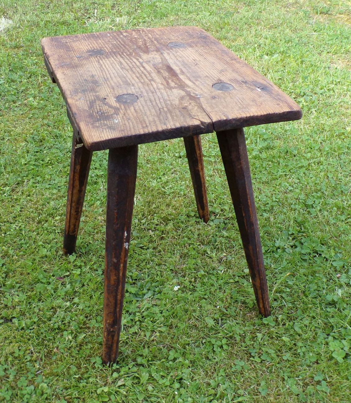 Alter Holzhocker Vierbein Schemel Holz Werkstatthocker