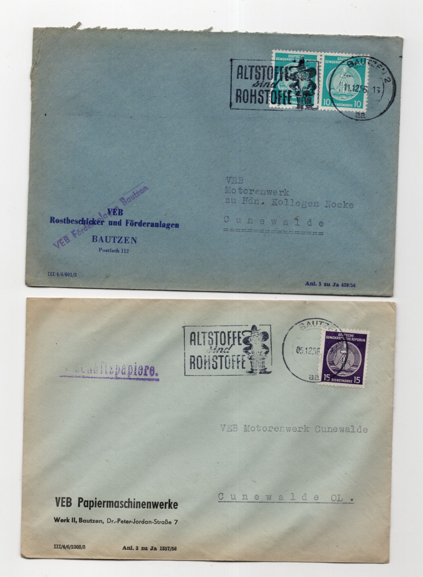 2 x Brief DDR 1956 Bautzen Rumpelmännchen Stempel 