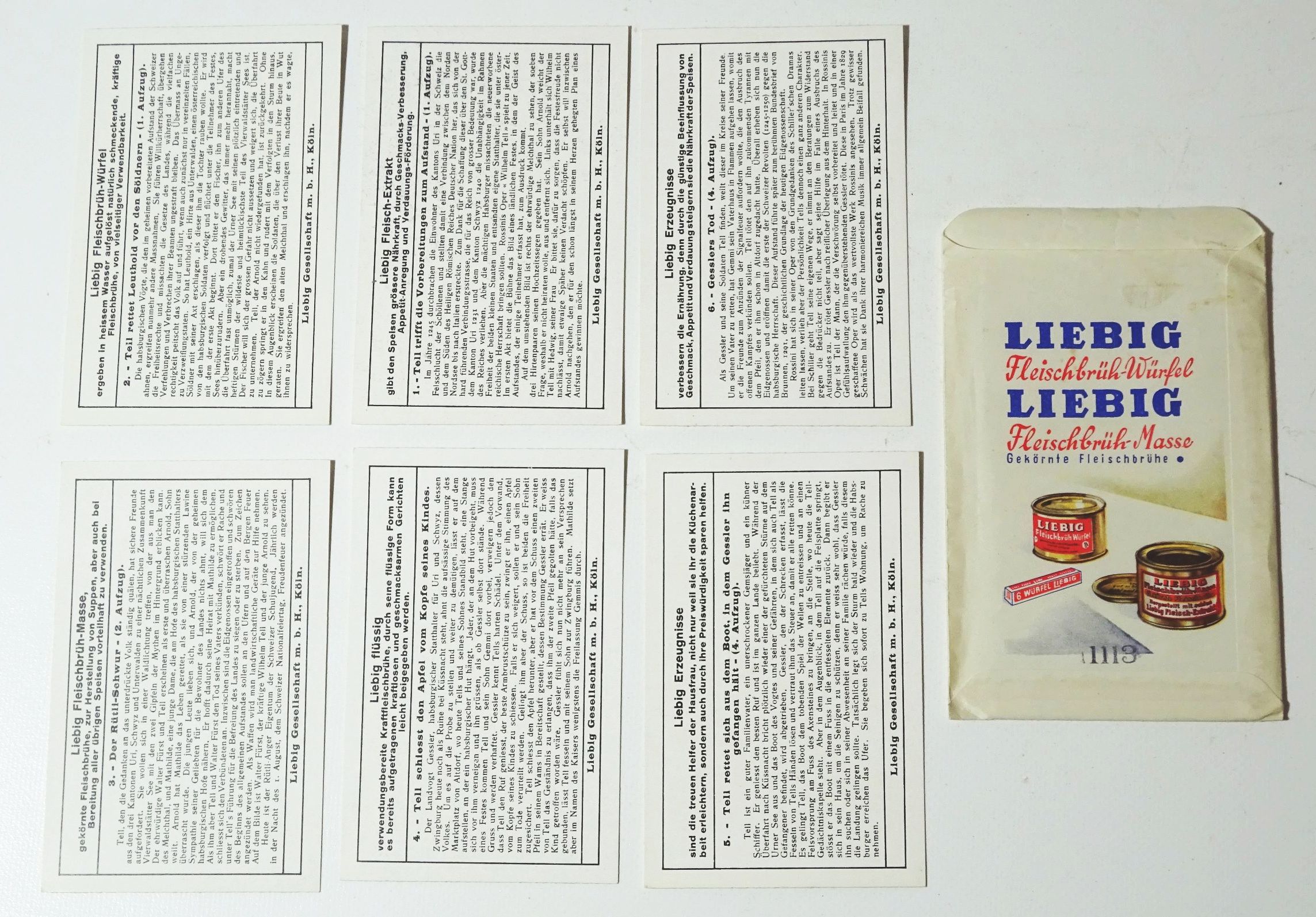 Liebig Wilhelm Tell 6 Sammelbilder mit Tüte um 1910 Liebig Wilhelm Tell 6 Sammelbilder mit Tüte um 1910