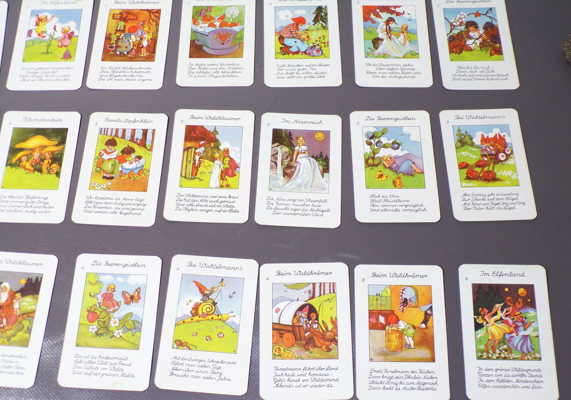 Waldgeisterlein Quartett aus der Märchenwelt Liesel Lauterbon Altes Kartenspiel