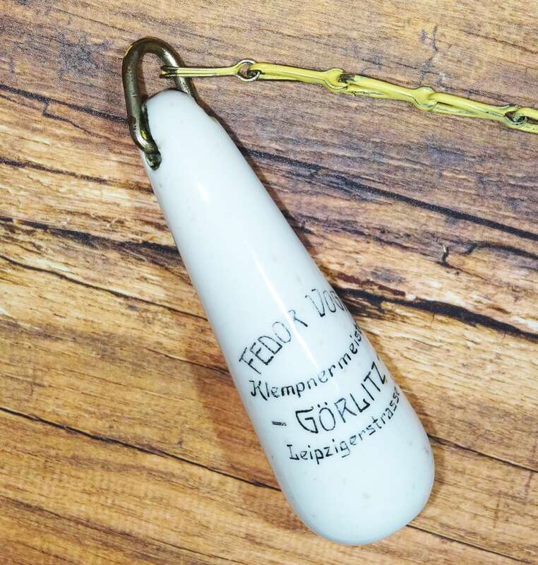 Alter Porzellan WC Griff Fedor Vogt Klempner Görlitz Reklame Klogriff Zieher