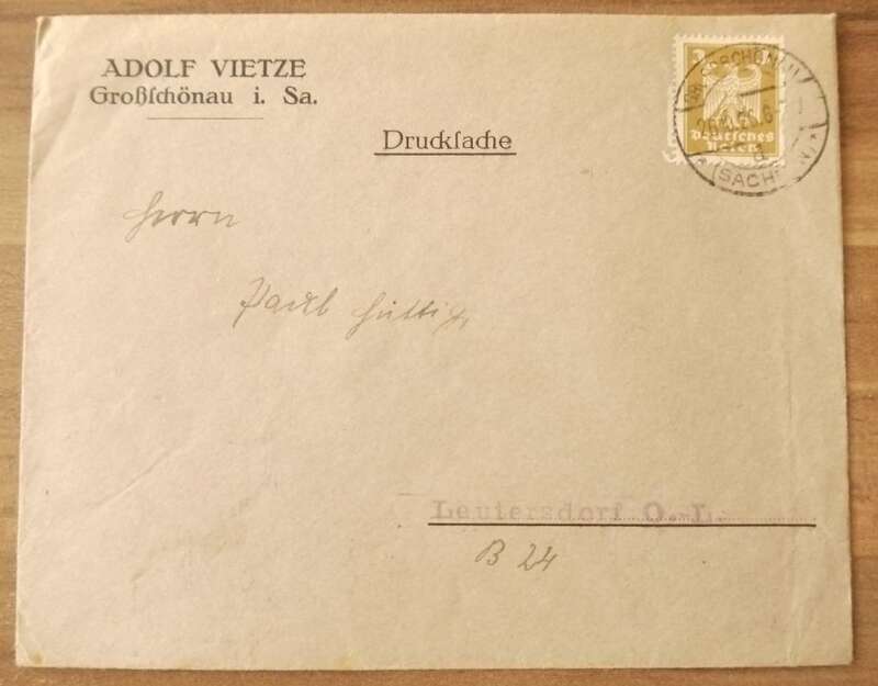 Adolf Vietze Drucksache DR Brief 1926 Großschönau Sachsen