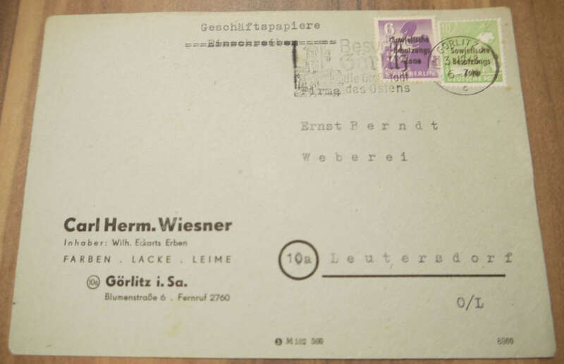 Geschäftspapiere Firmenbrief Wiesner Görlitz Sowjetische Besatzungszone 1948