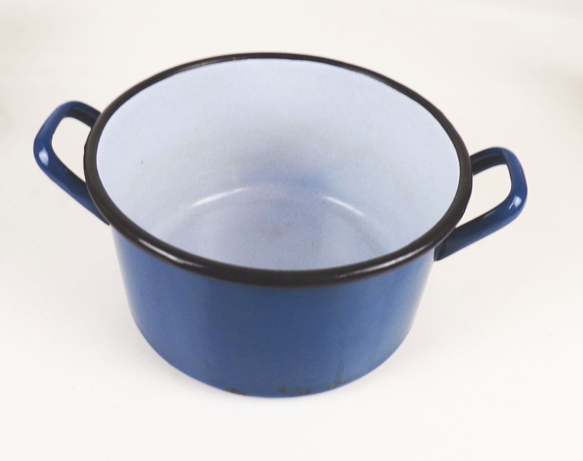 Alte Topf blau Emaille Kochtopf Pflanzgefäß Vintage Alte Topf blau Emaille Kochtopf Pflanzgefäß Vintage