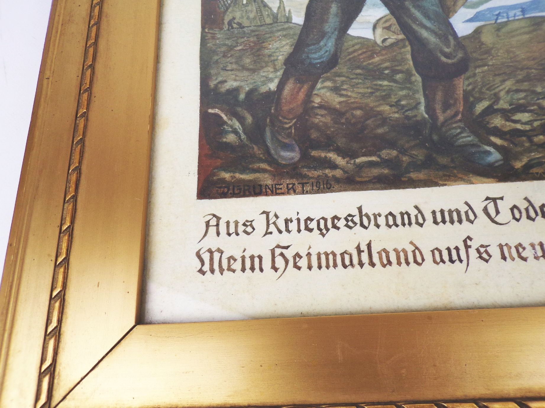 Aquarell Junker 1 Wk Aus Kriegesbrand und Todesweh Heimatland WW1 Bilderrahmen