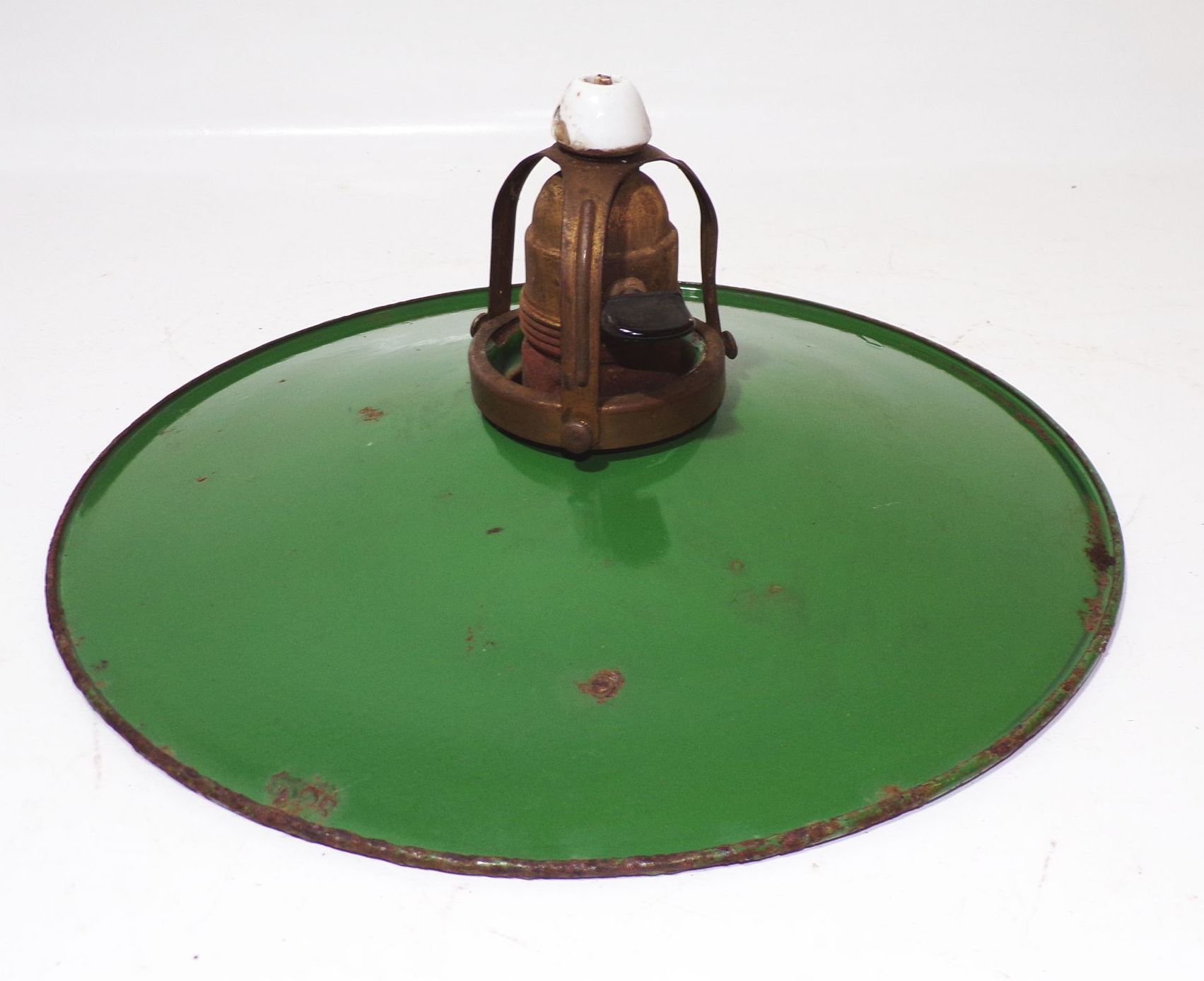 Alte Werkstattlampe Emaille Grün Weiss Rund Pendelleuchte Vintage 