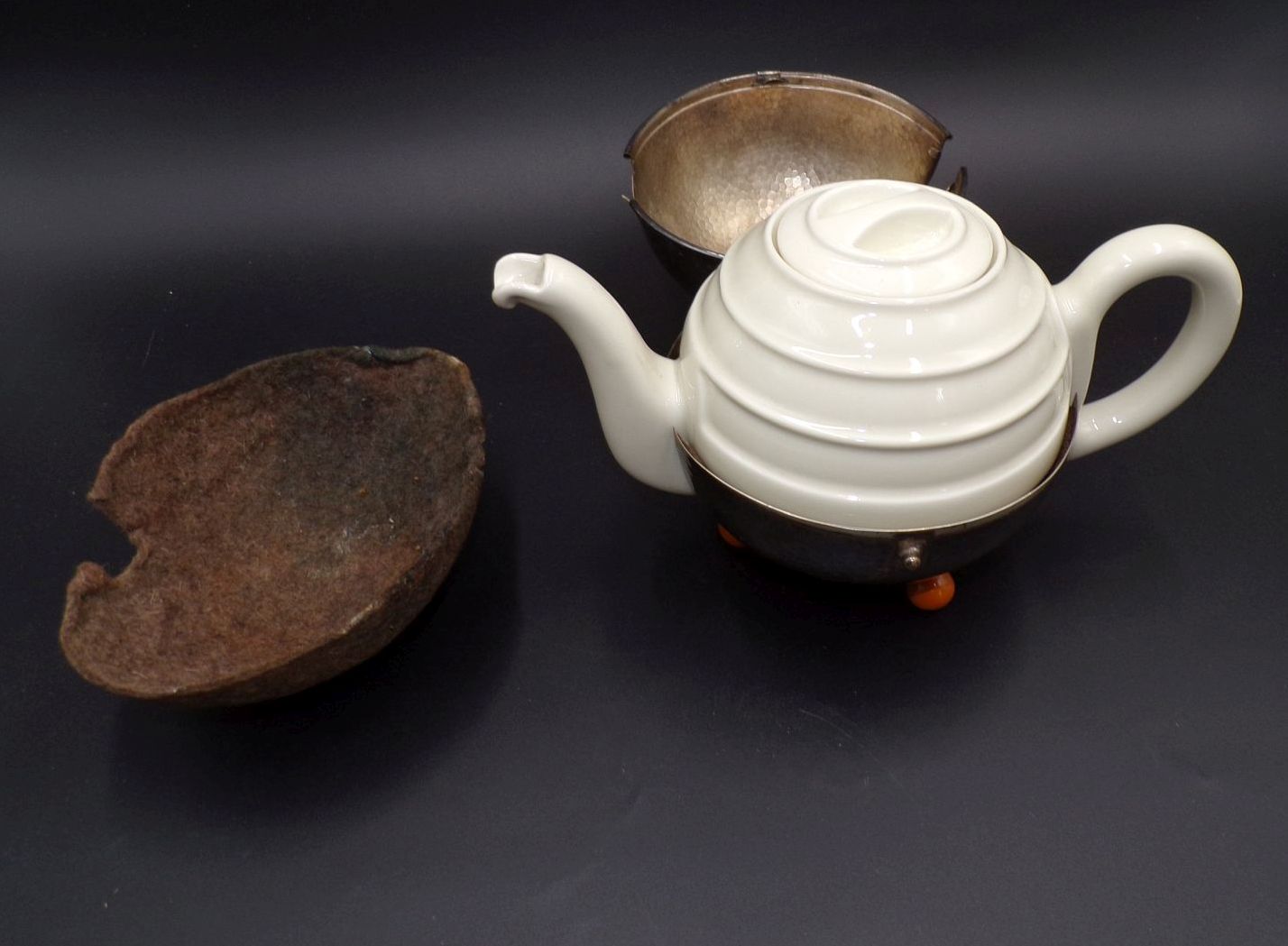 WMF Teekanne Kugel Bauhaus Design Bauscher Weiden DRP Hammerschlag