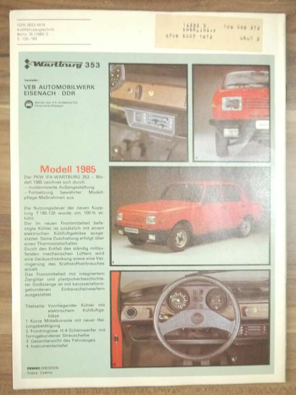 Heft Wartburg 353 Modell 1985 KFT Mai 85 Heft 40 Jahre Entwicklung in Eisenach