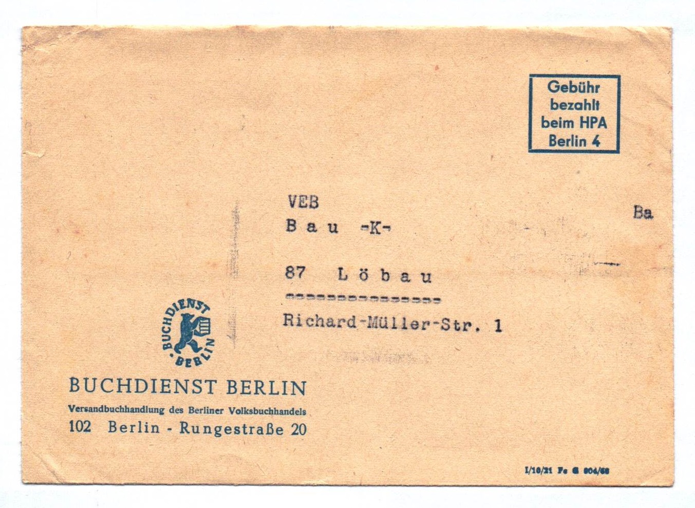 Brief Buchdienst Berlin Versandbuchhandlung Berliner Volksbuchhandel DDR Brief Buchdienst Berlin Versandbuchhandlung Berliner Volksbuchhandel DDR
