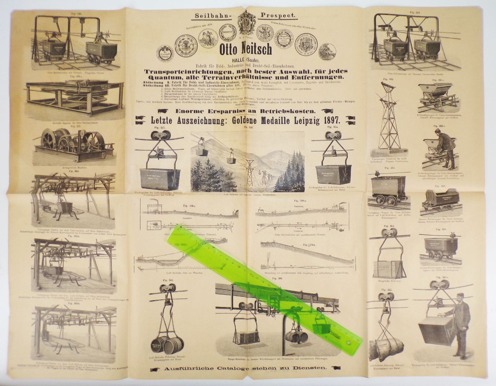 Seilbahn Plakat Otto Neitsch Halle Saale Aushang um 1898 Transport Eisenbahn 