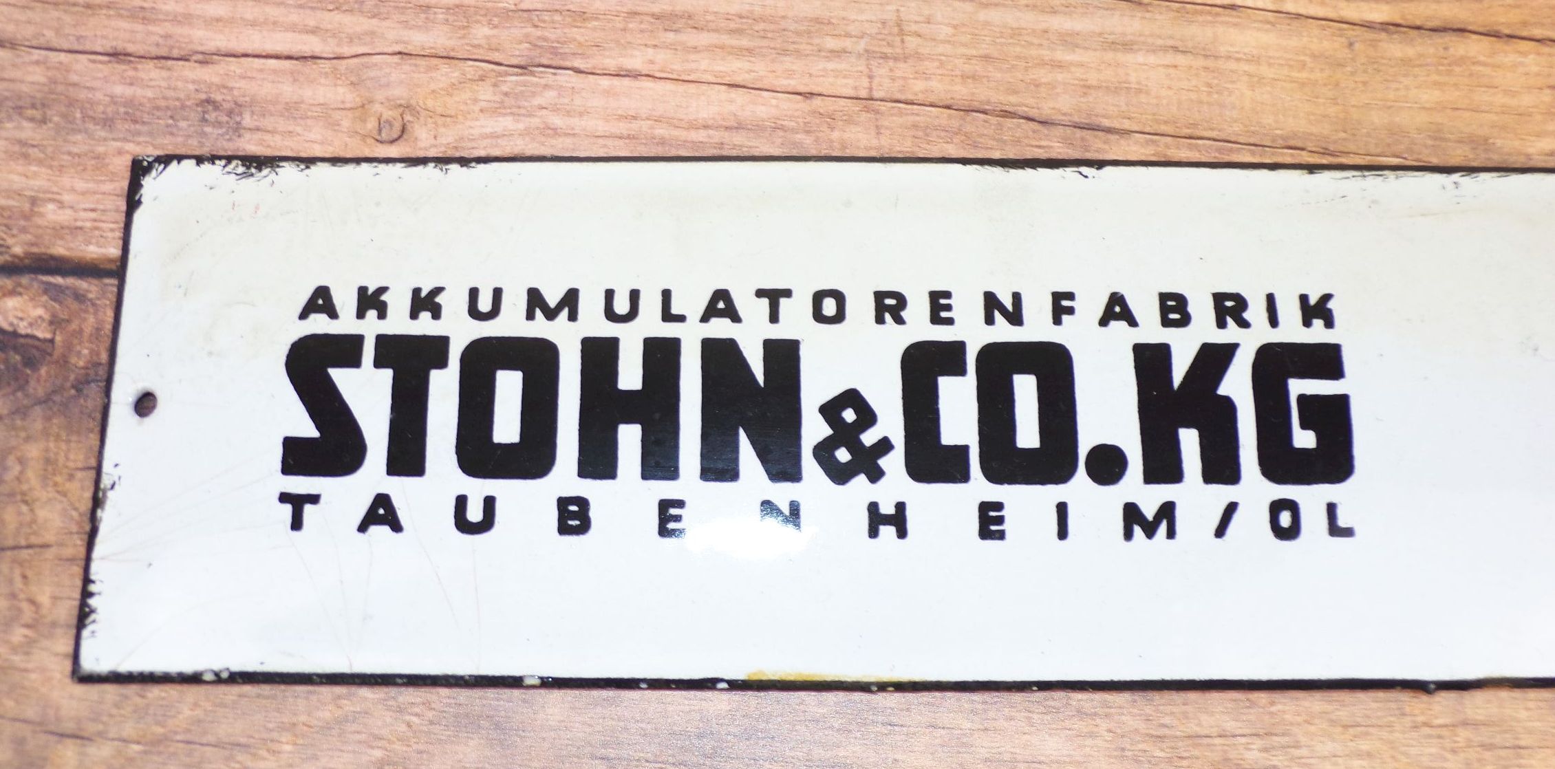 Emailschild Akkumulatoren Fabrik Stohn u Co KG Taubenheim Oberlausitz 1950er 
