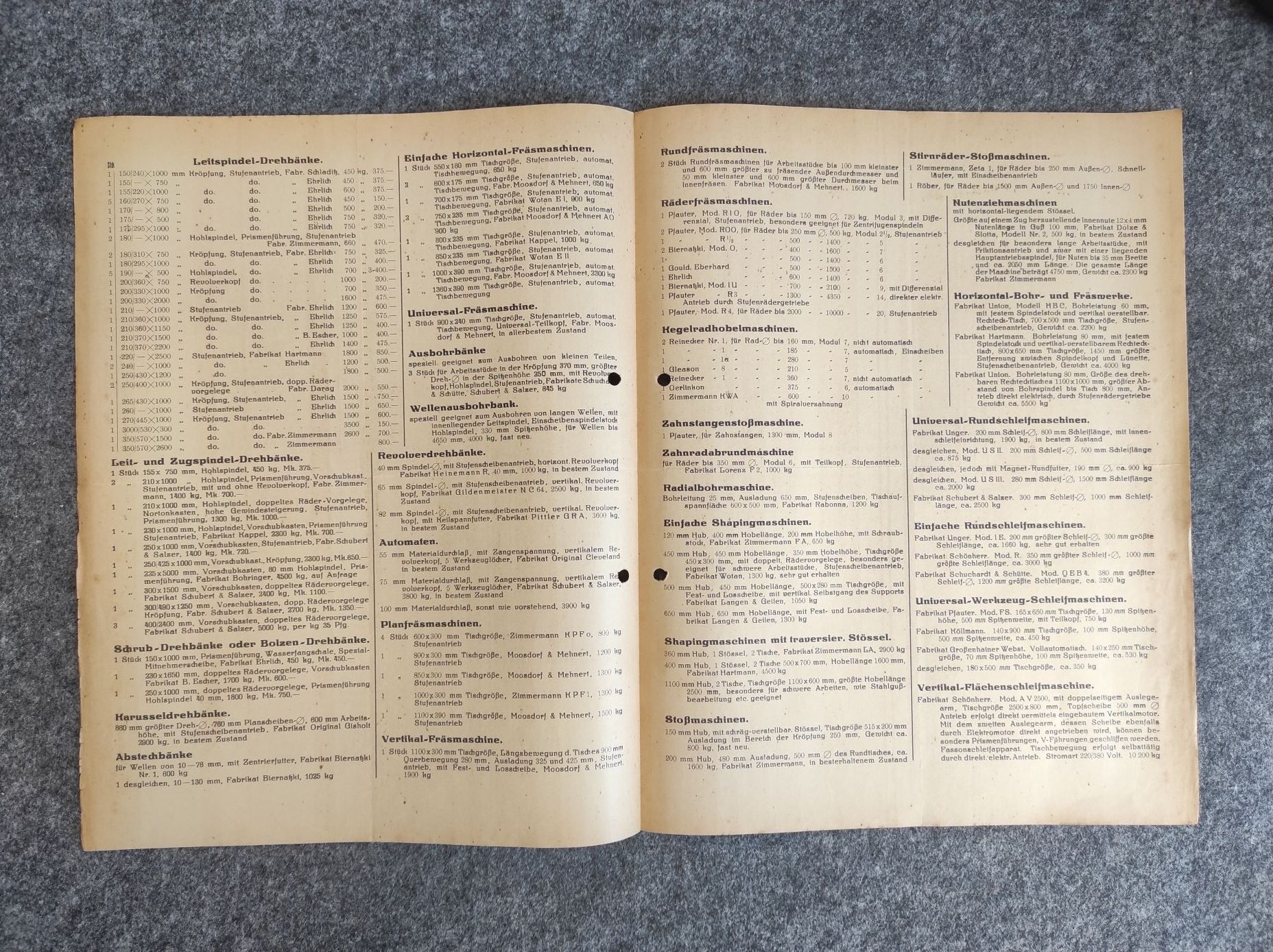 Sonderangebot gebrauchte Werkzeugmaschinen 1914 Preisliste Sonderangebot gebrauchte Werkzeugmaschinen 1914 Preisliste