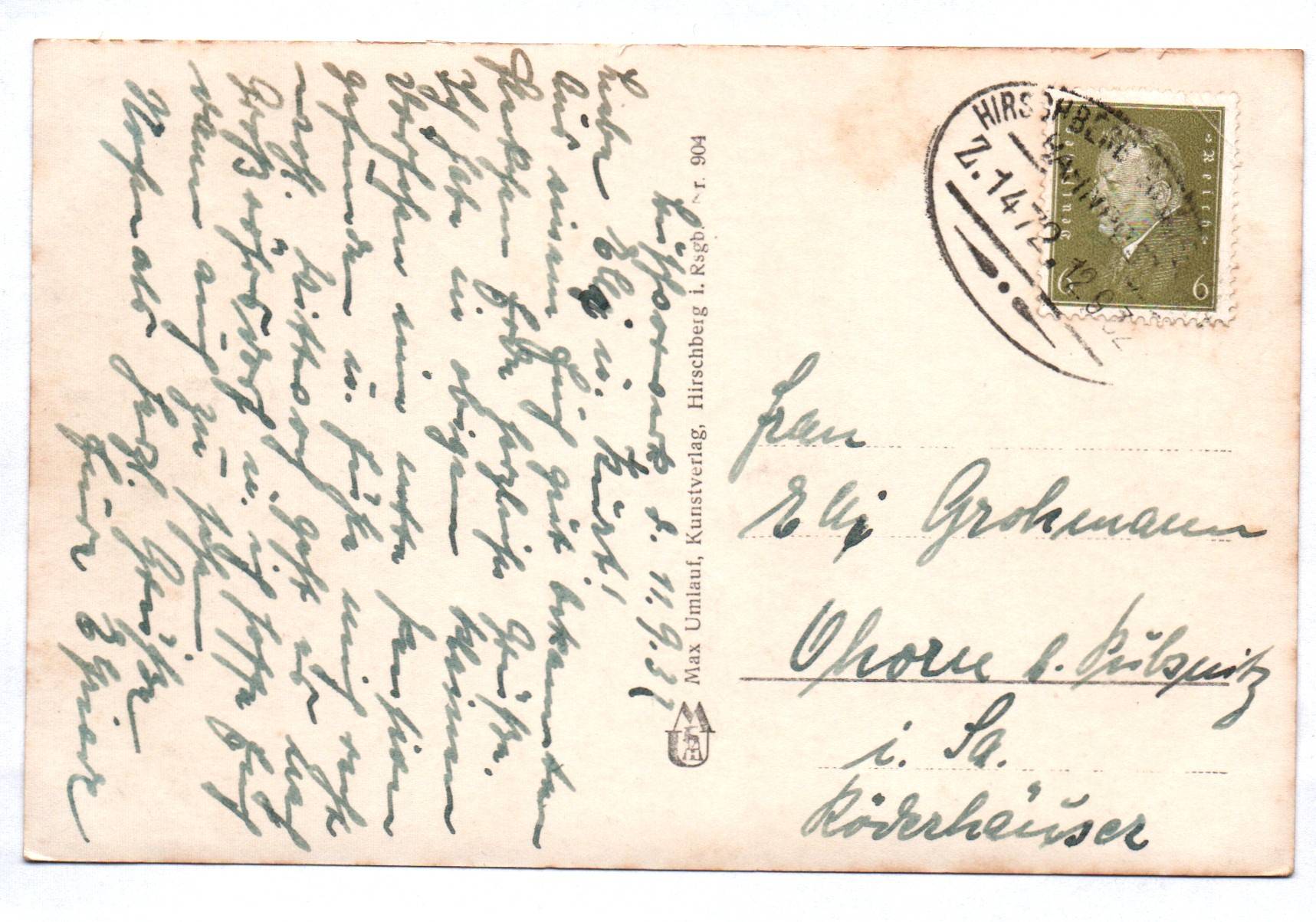  Ak Riesengebirge Kleiner Teich mit Baude 1932 Bahnpost