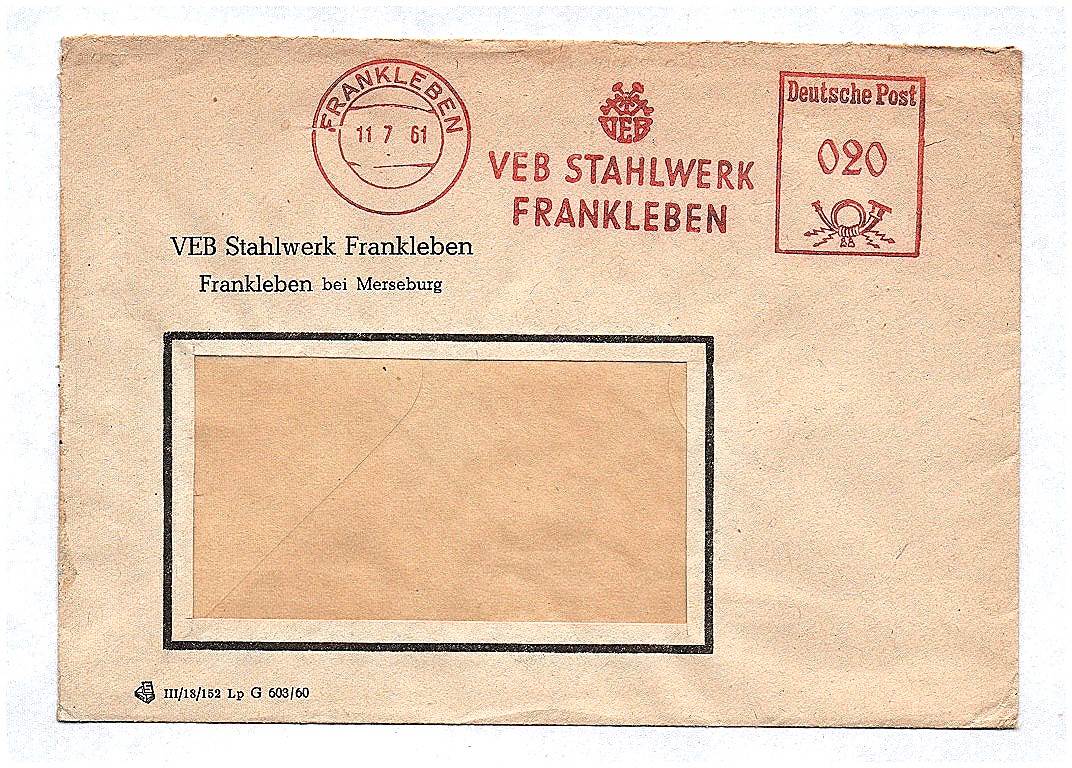 Brief VEB Stahlwerk Frankleben bei Merseburg 1961 DDR