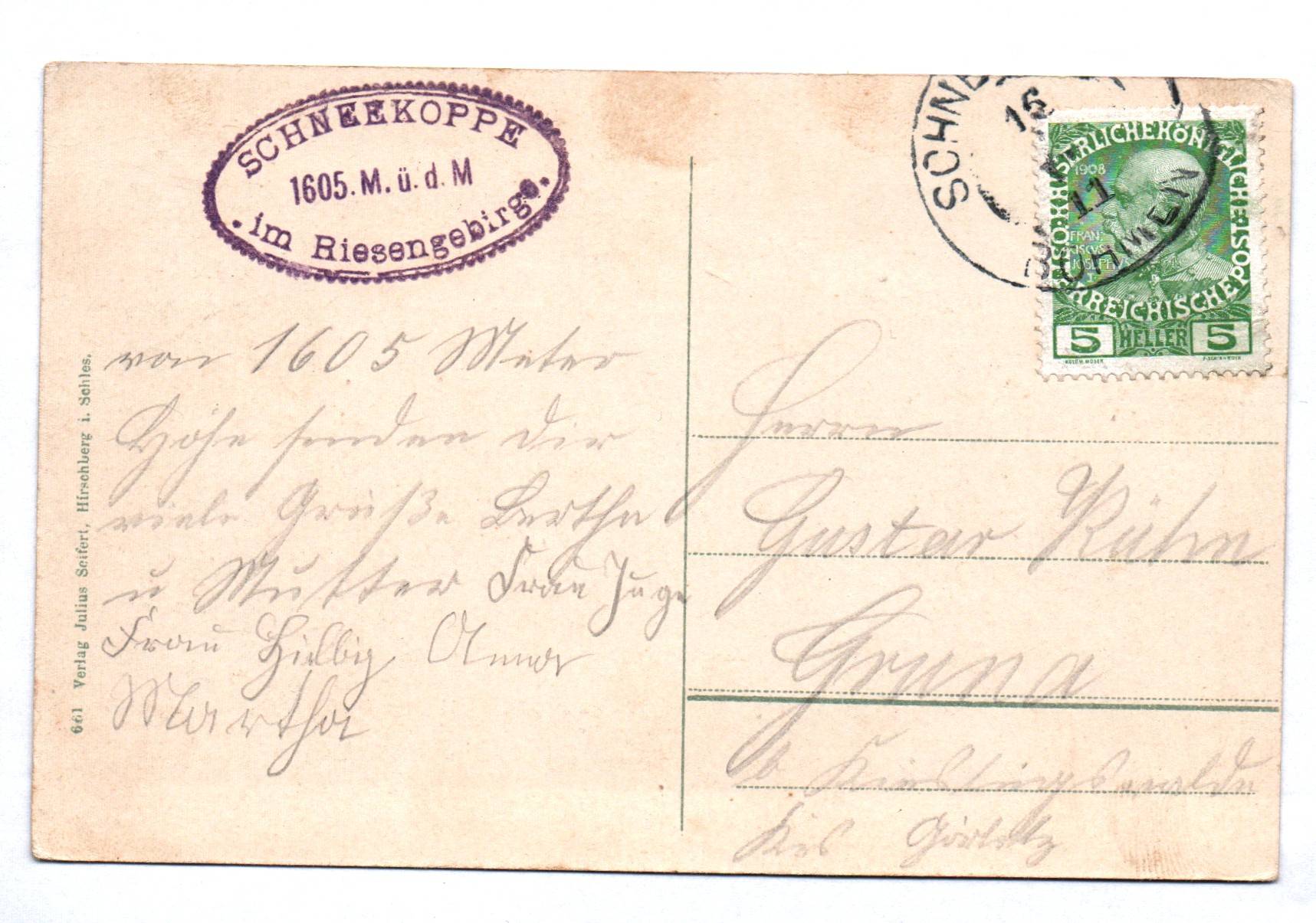 Ak Riesengebirge Die Schneekoppe mit Riesenbaude 1911