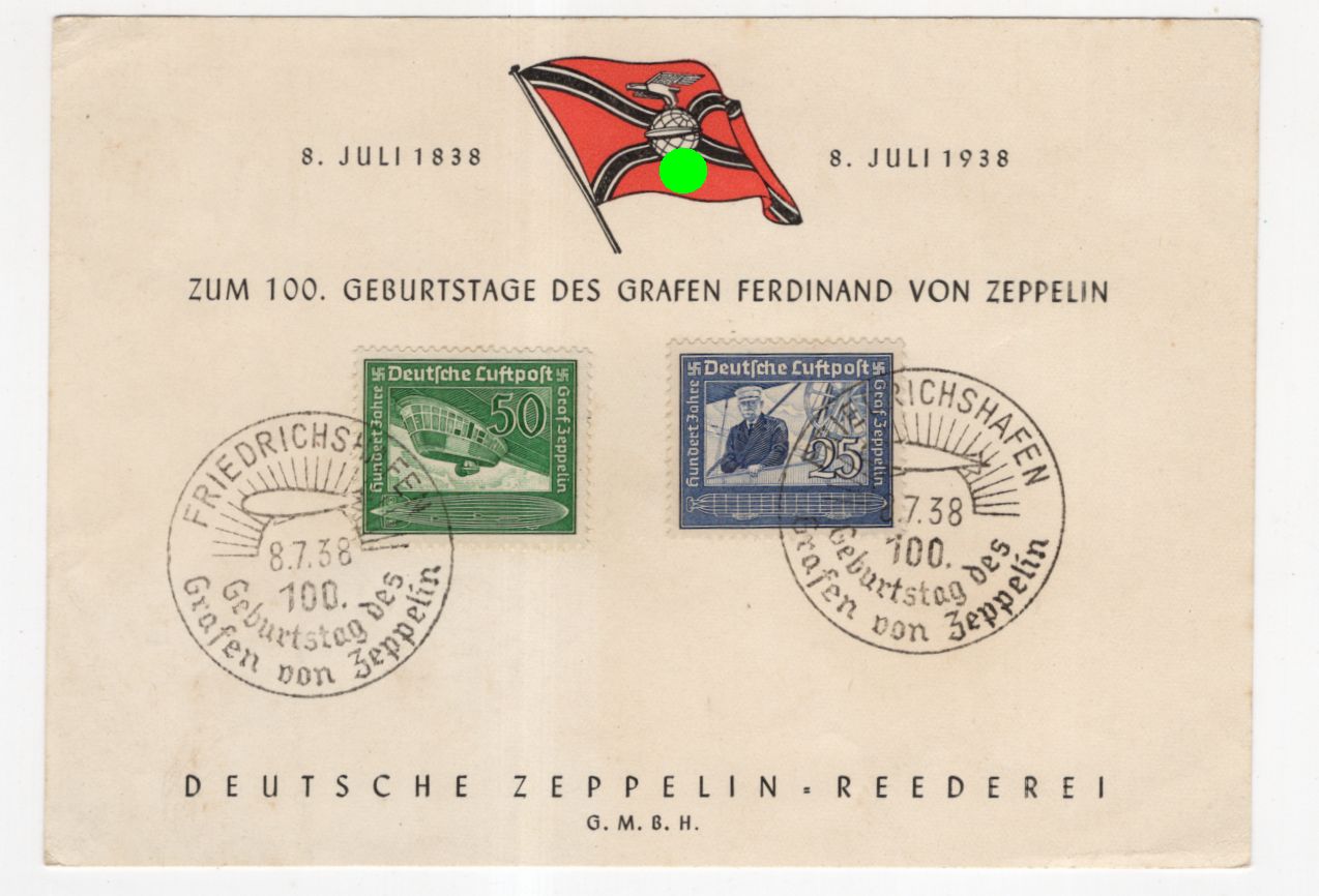 Drucksache 1938 Zum 100 Geburtstag des Grafen Ferdinand von Zeppelin 