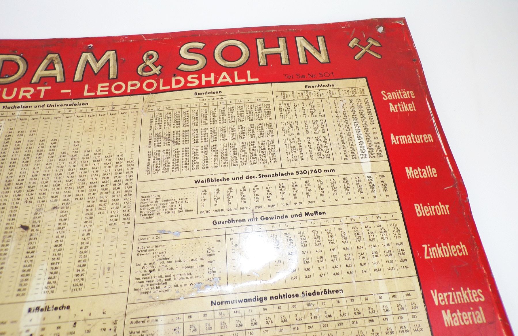 Altes Blechschild Adam und Sohn Stassfurt Leopoldshall Werkzeuge 1930 er 