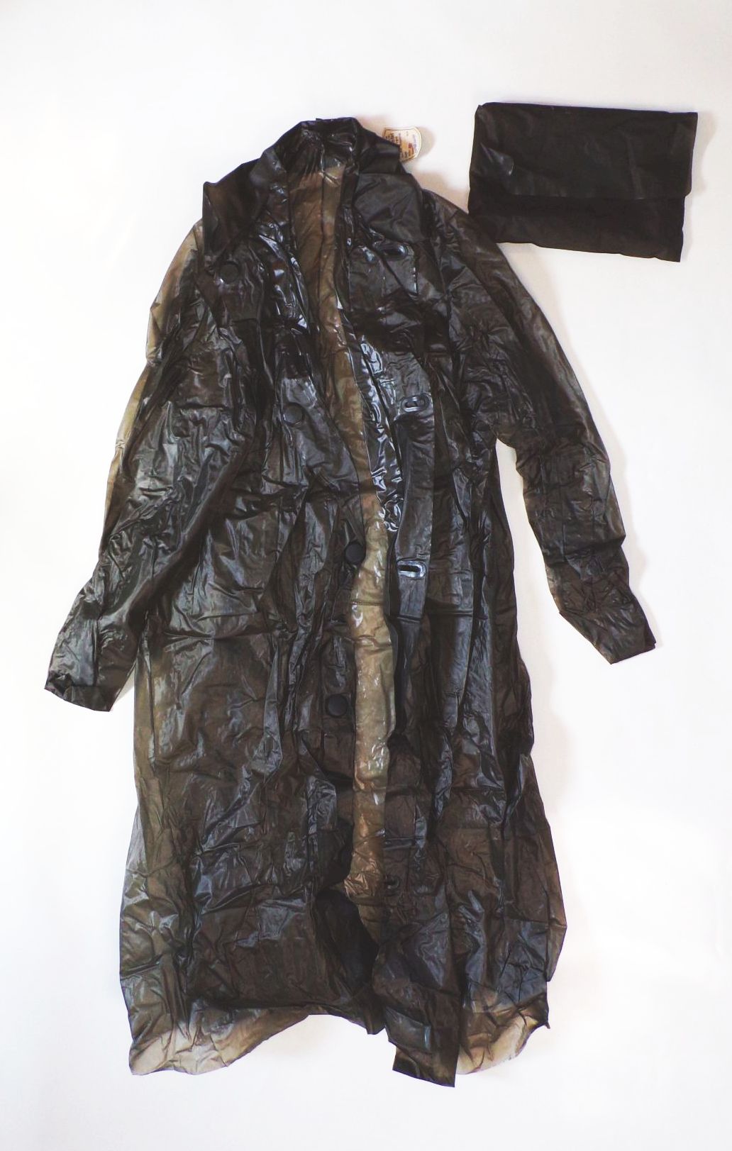 Alter DDR Regenmantel Gummi Schwarz Transparent PVC Weichfolie Vintage 
