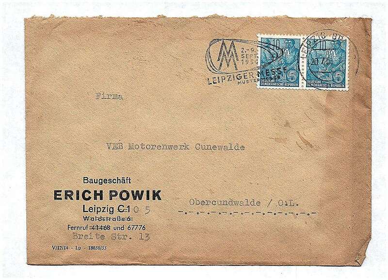 Briefkuvert Baugeschäft Erich Powik Leipzig DDR 1955