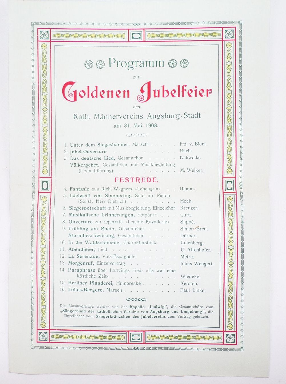 Ausgburg Programm Marianische Bürger Congregation 1901 Haupt und Titular Fest