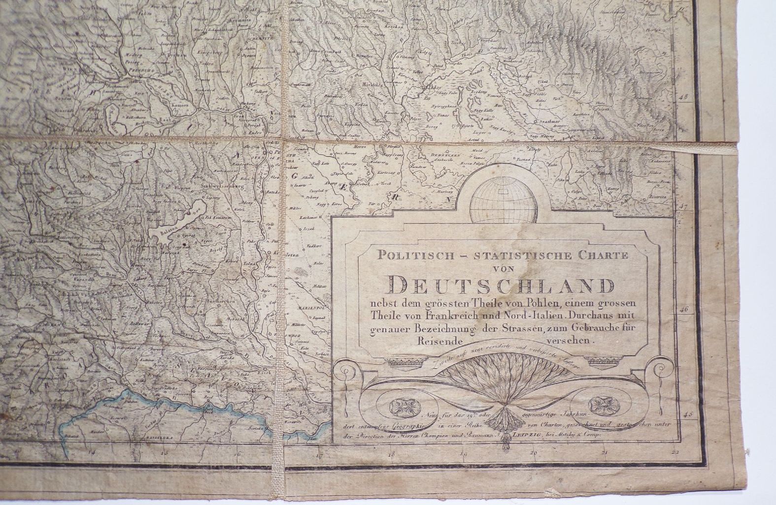 Landkarte Politisch Statistische Charte Champion und Baumann Leipzig um 1850