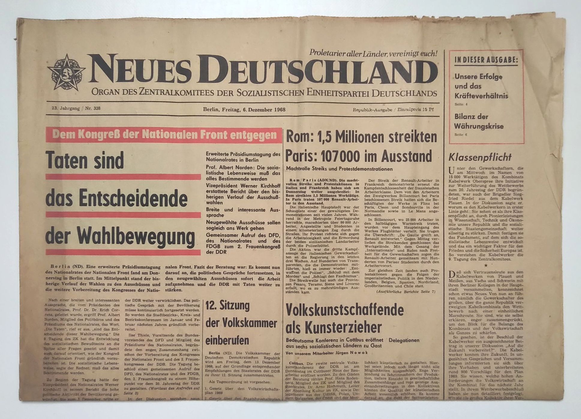 Neues Deutschland Nr 338 UdSSR beging Tag der Verfassung 1968
