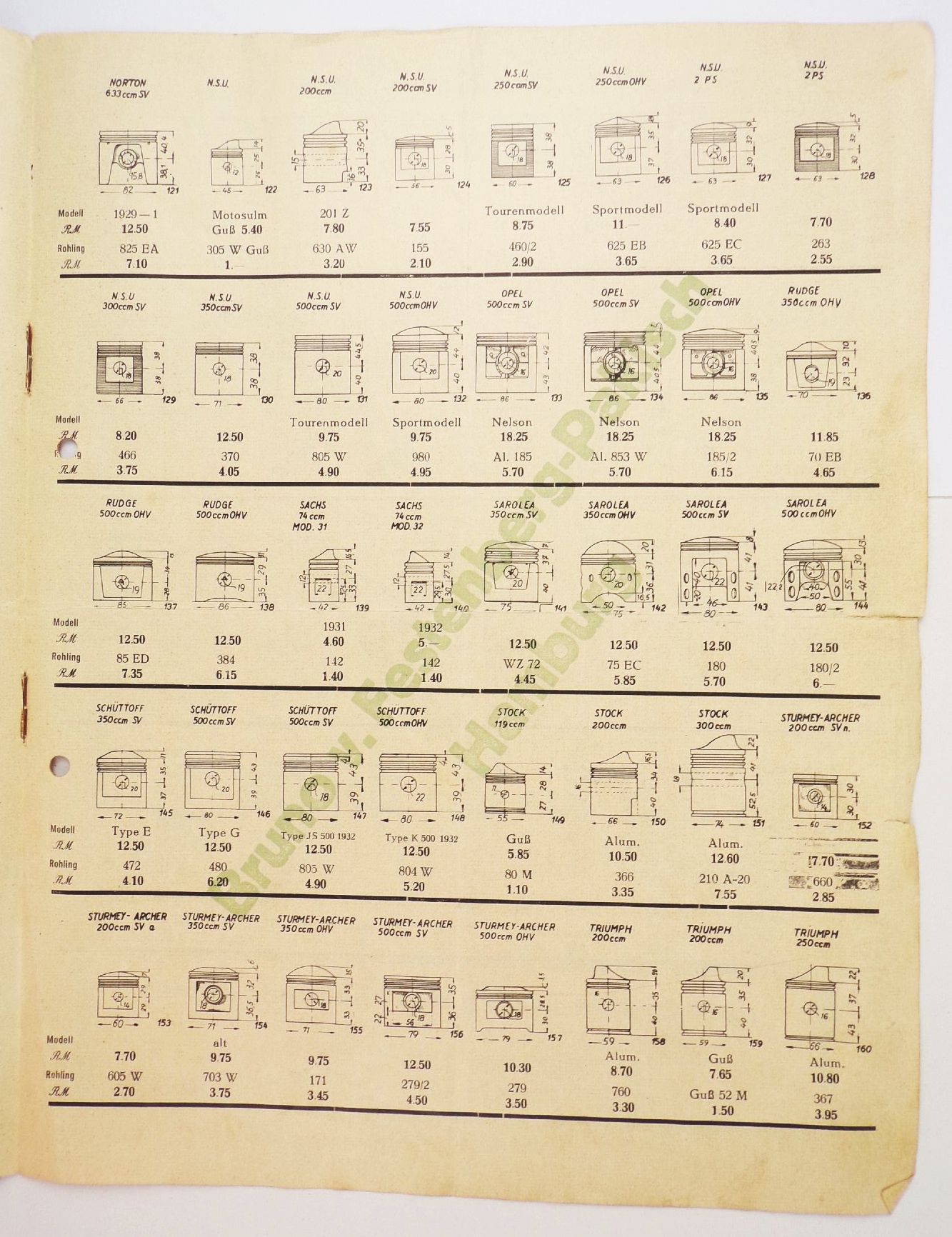 Prospekt Zylinder Schleifen Motorrad Ferstenberg Pakisch Hamburg 1930 er 