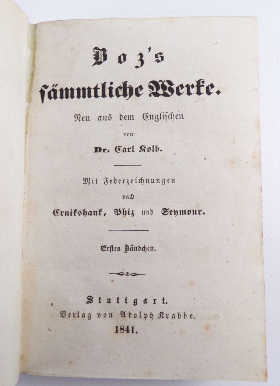 Charles Dickens BOZ Oliver Twist 1841 Krabbe Stuttgart 2 Bändchen