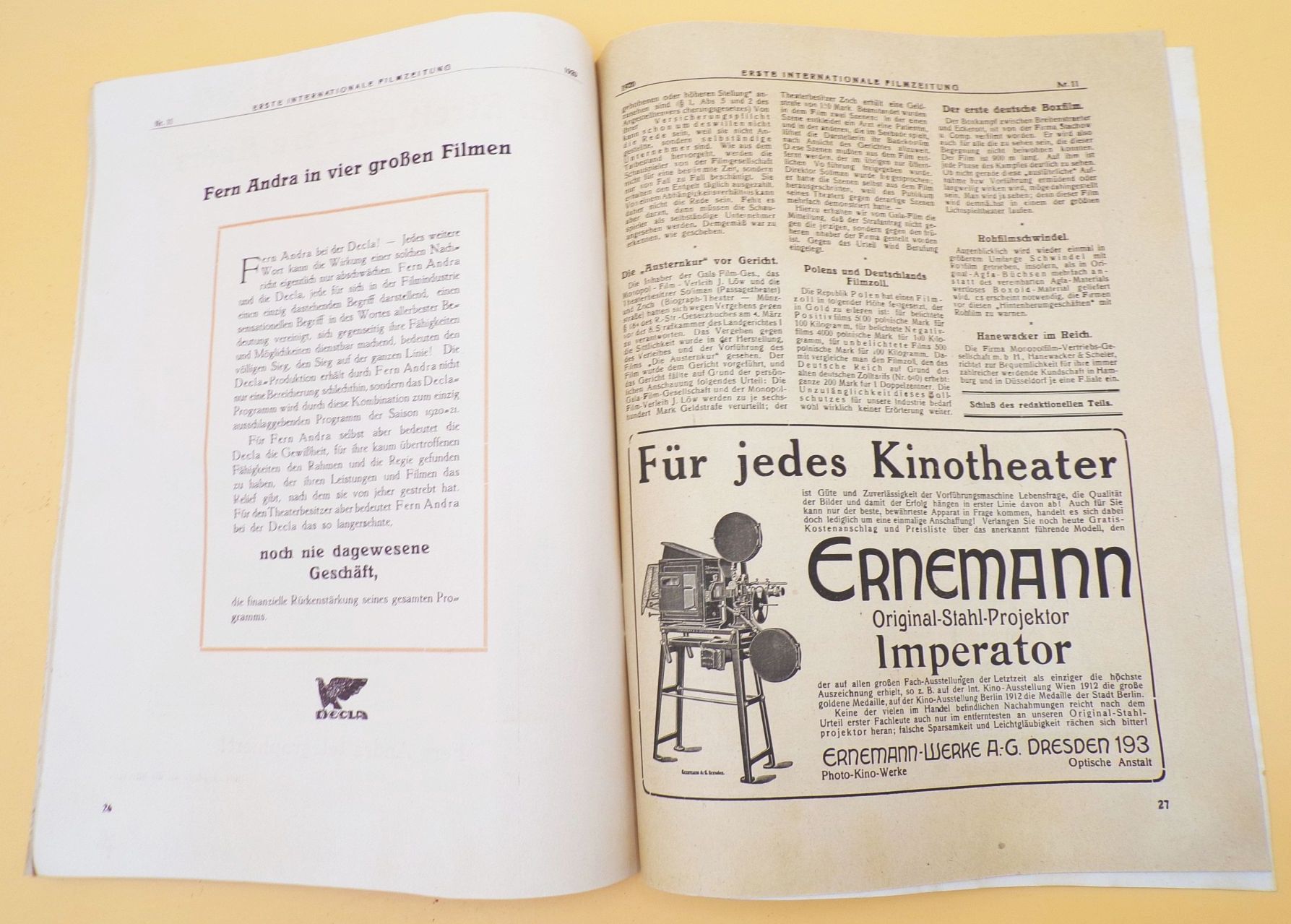 Erste internationale Film Zeitung Nummer 11 von 1920 May Meisterfilme 