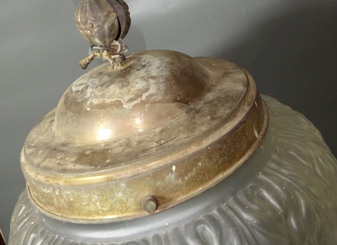 Jugendstil Hängelampe Pendellampe Messing Glas um 1900 