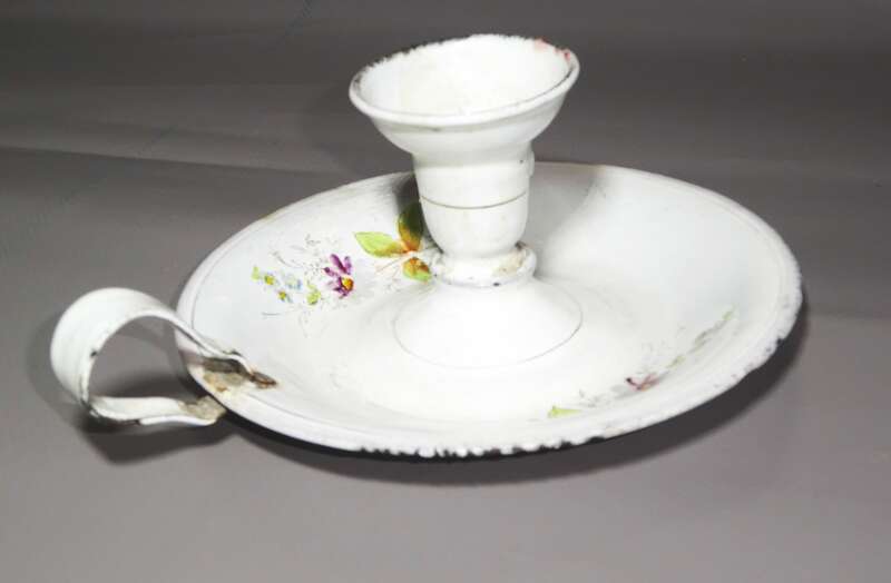 Alter Emaille Kerzenhalter Kerzenständer Blumen Dekor Vintage