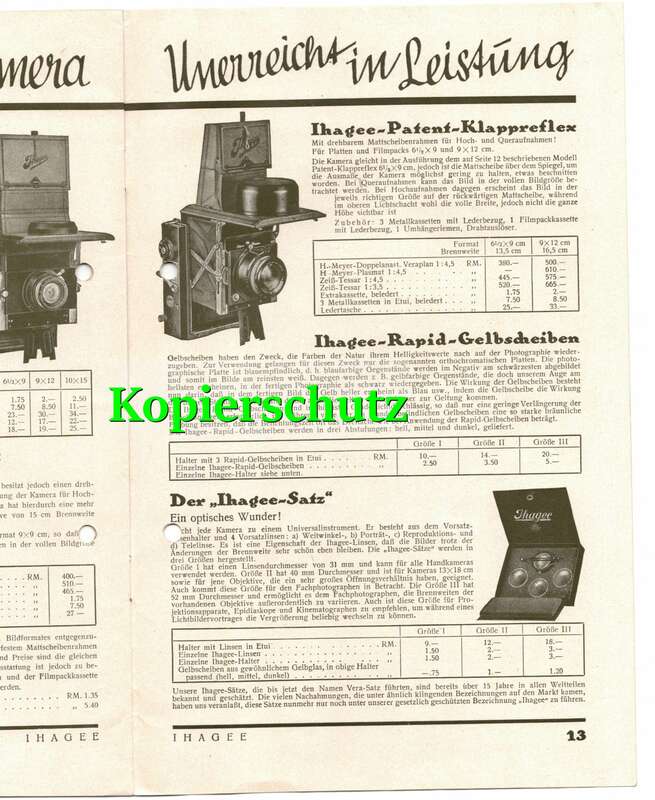 Katalog Ihagee Dresden Fotoapparate Kameras 1929 