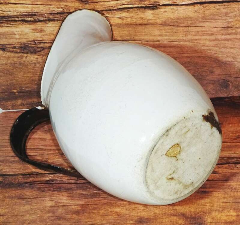 Alter Wasserkrug Emaille Weiss Shabby Landhaus Deko Email Krug