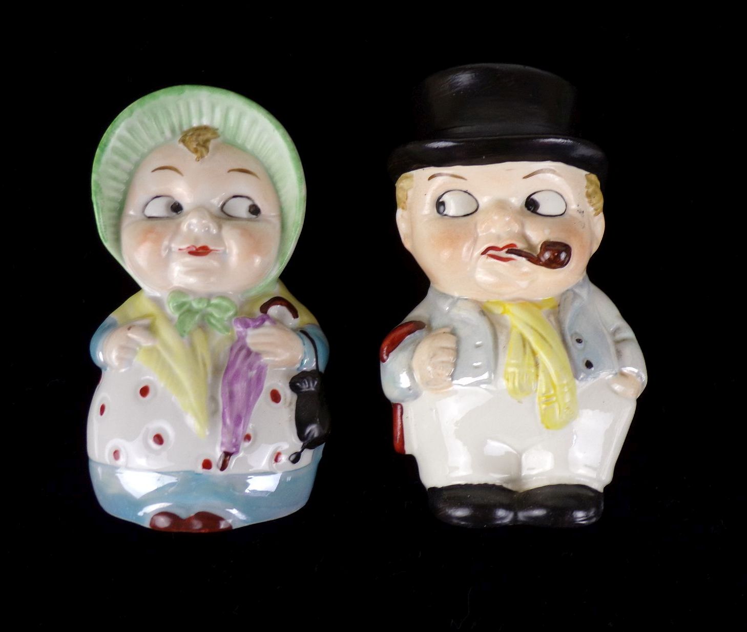 Alte Salzstreuer Pfefferstreuer Figuren googly Porzellan Figuren